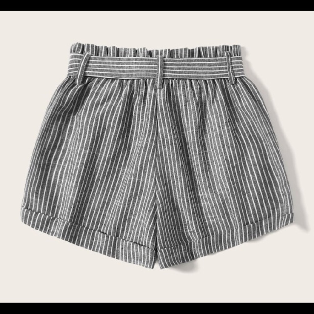 Striped Self Tie Paper Bag Boho Shorts Gray White - Picture 2 of 8